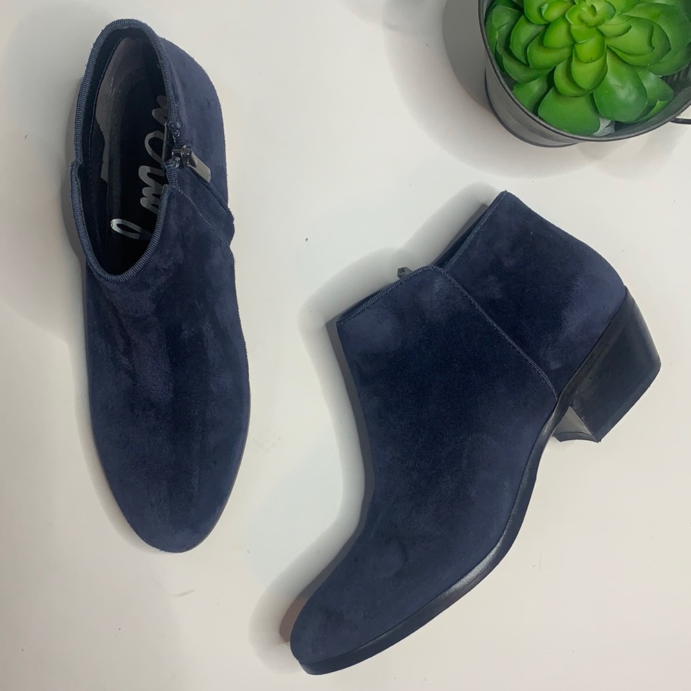 SAM EDELMAN Navy Blue Suede Side-Zip Ankle Booties SZ 8